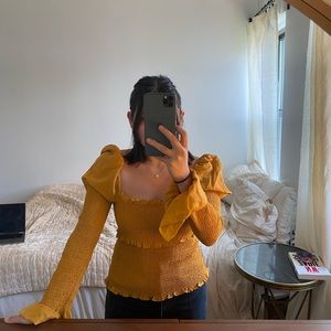 Cinq à Sept Gold Top with Puff Sleeves (S)